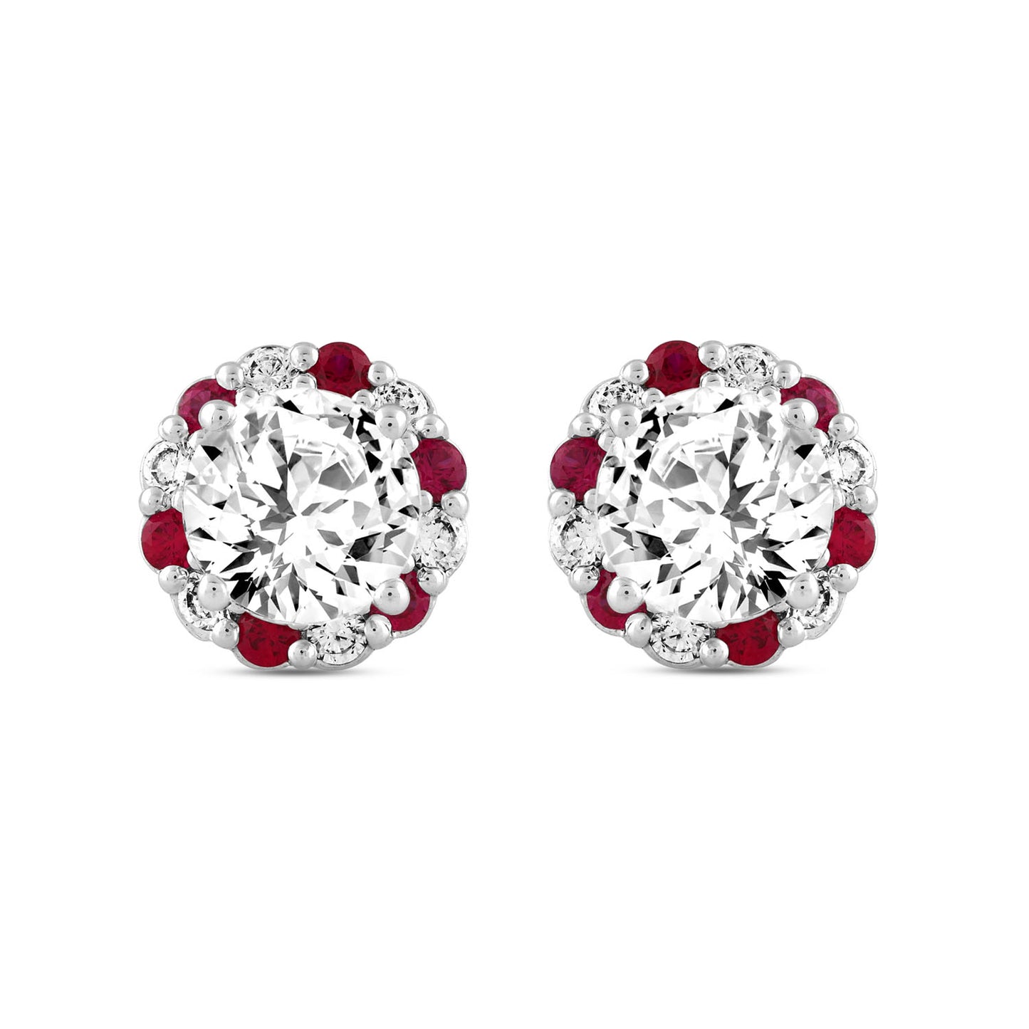 2.62Ct 14K White Gold Lab Grown Ruby & Diamond Stud Earrings 1.7Dwt