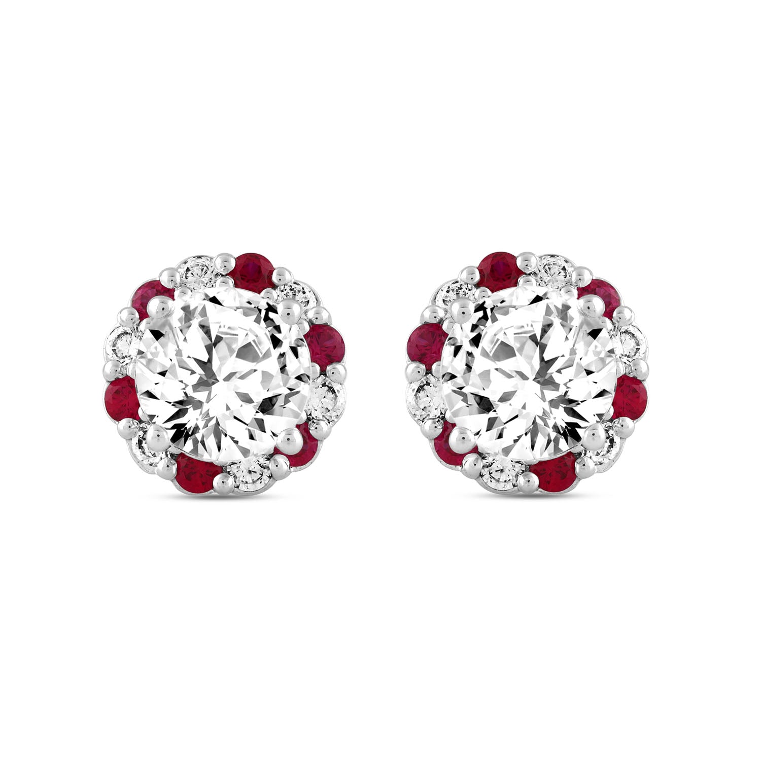 2.62Ct 14K White Gold Lab Grown Ruby & Diamond Stud Earrings 1.7Dwt