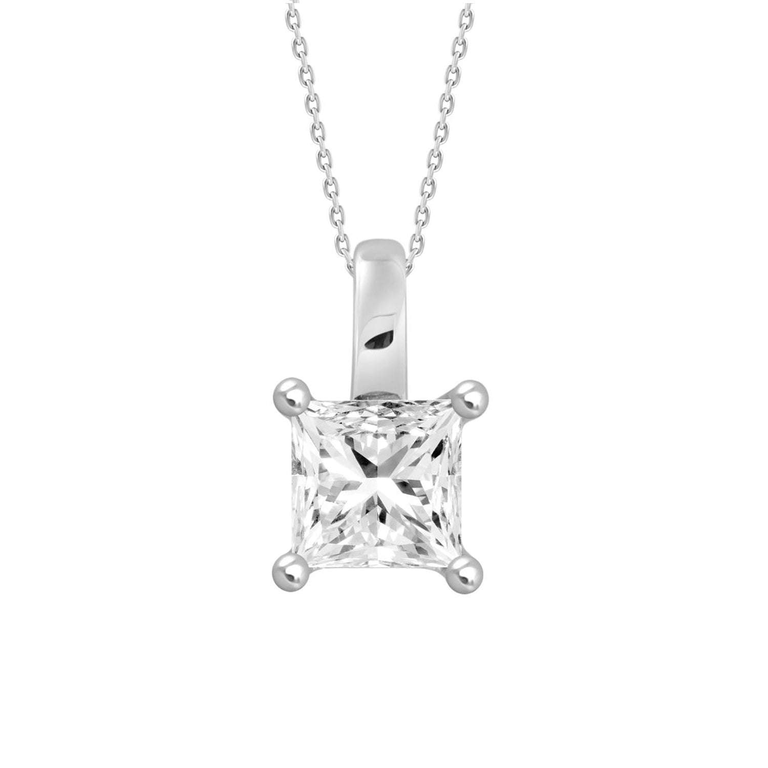 2.50Ctw 14K White Gold  Lab Grown Diamond Cable Link Sq Solitaire Pendant/ Necklace 18In  2.0Dwt