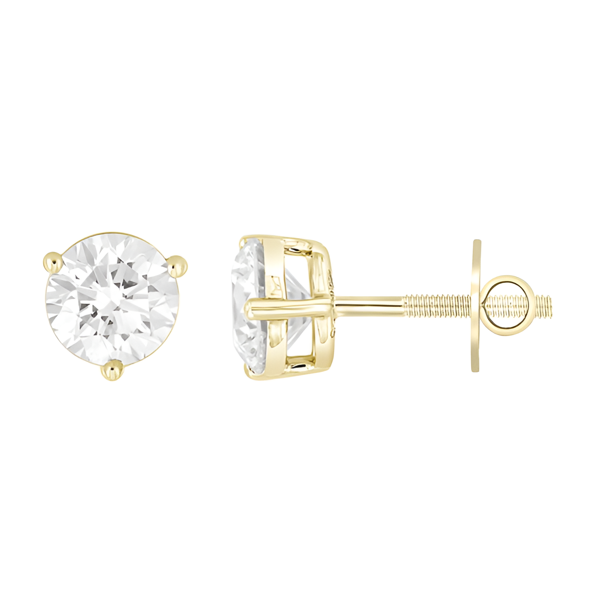 4.00Ctw 14K Yellow Gold Lab Grown Diamond Solitaire Stud  Earring  1.3Dwt