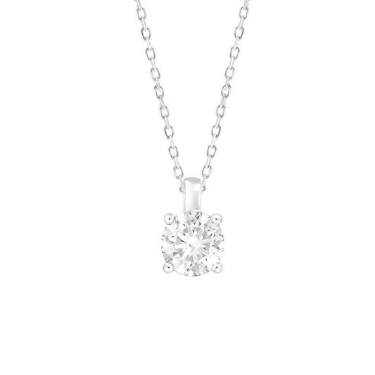 4.00Ctw 14K White Gold Rd Lab Grown Diamond Cable Link Solitaire Pendant/Necklace 18In  2.6Dwt