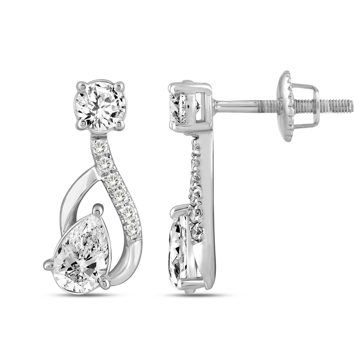 1.50Ctw 14K White Gold Rd/Pear Lab Grown Diamond Stud Earring 1.3Dwt