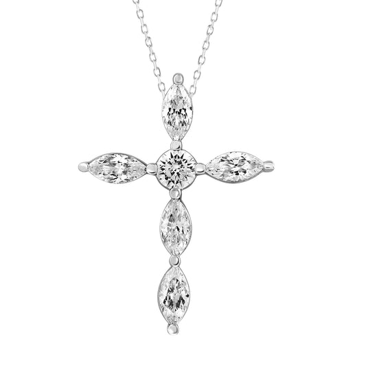 1.25Ctw 14K White Gold  Lab Grown Diamond  Lobster Clasp Cable Link Cross Pd/Necklace 18In 2.3Dwt