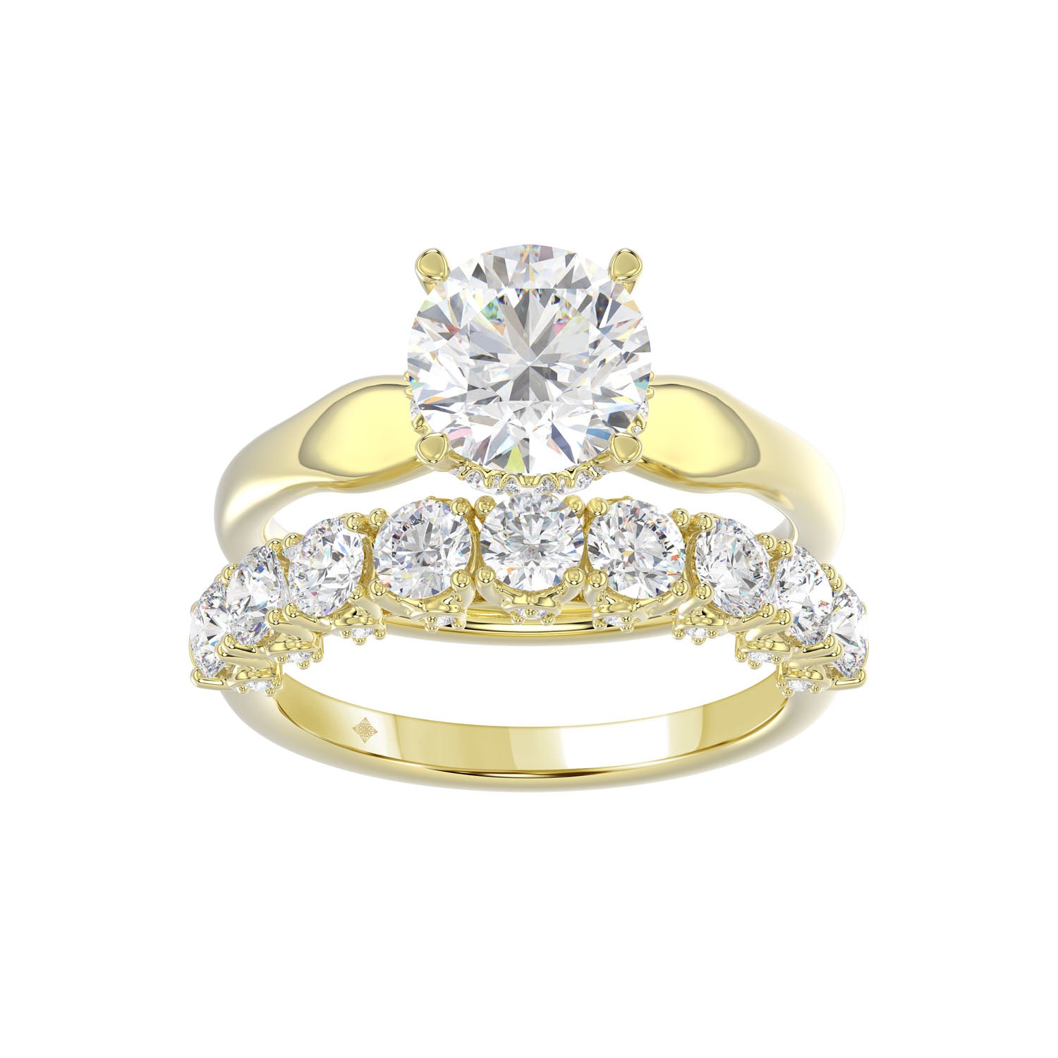 3.65Ct 14K Yellow Gold Lab Grown Diamond Wedding Set Ring Size 7 4.3Dwt