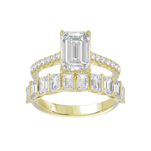 5.00Ctw 14K Yellow Gold Rectangle Lab Grown Diamond  Engagement Ring Set Size7 4.8Dwt