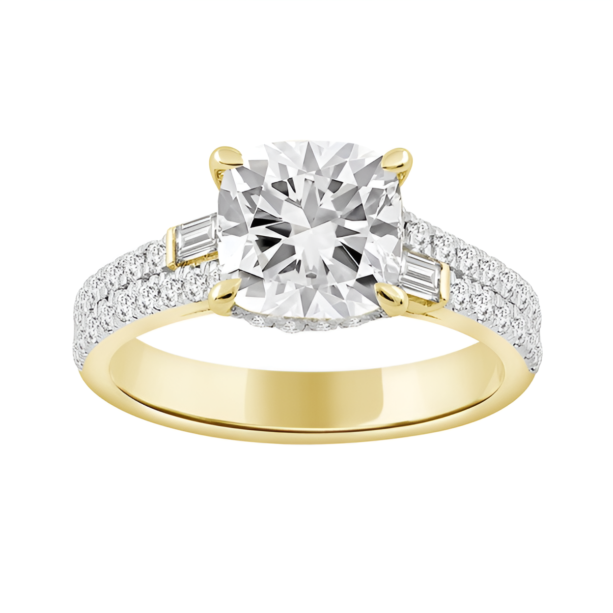 2.45Ctw 14K Yellow Gold Round/Bgt  Lab Grown Diamond Solitaire Engagement Ring Size7 2.8Dwt