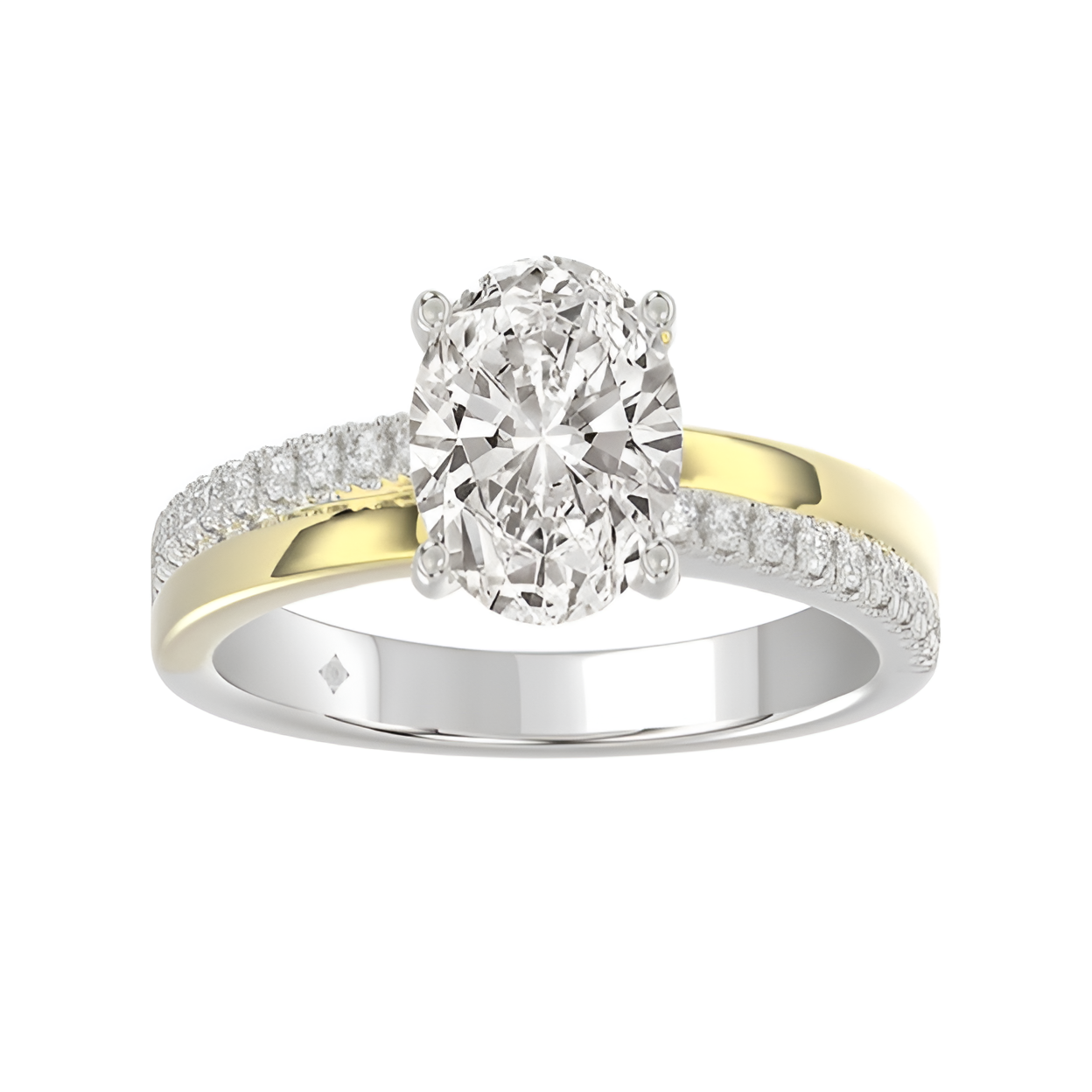 2.25Ctw 14K Two Tone Gold Oval Lab Grown Diamond Solitaire Engagement Ring Size7 3.2Dwt