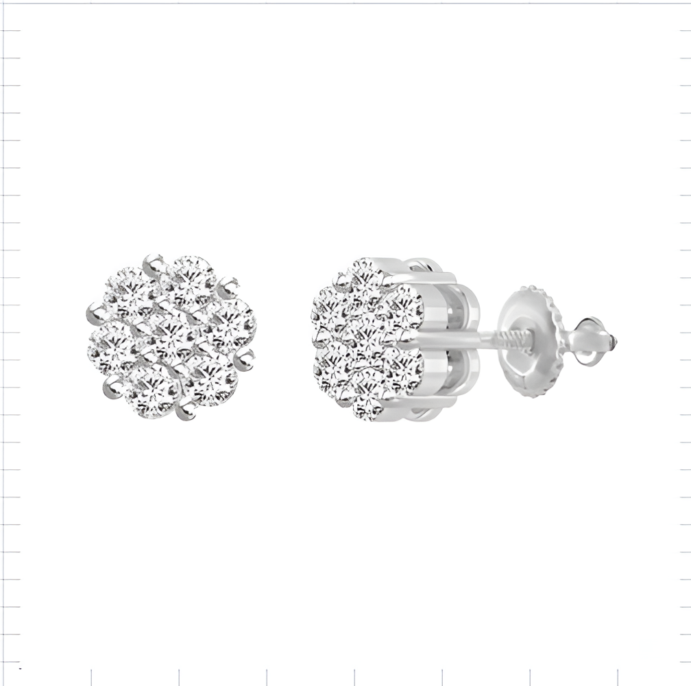 1.00Ctw 14K White Gold Lab Grown Diamond Flower Stud  Earring  1.1Dwt