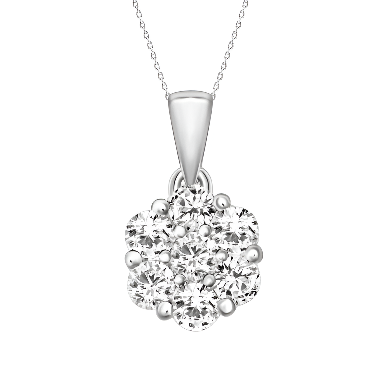 0.50Ctw 14K White Gold Round Lab Grown Diamond Flower Pendant/Necklace 18In 1.5Dwt