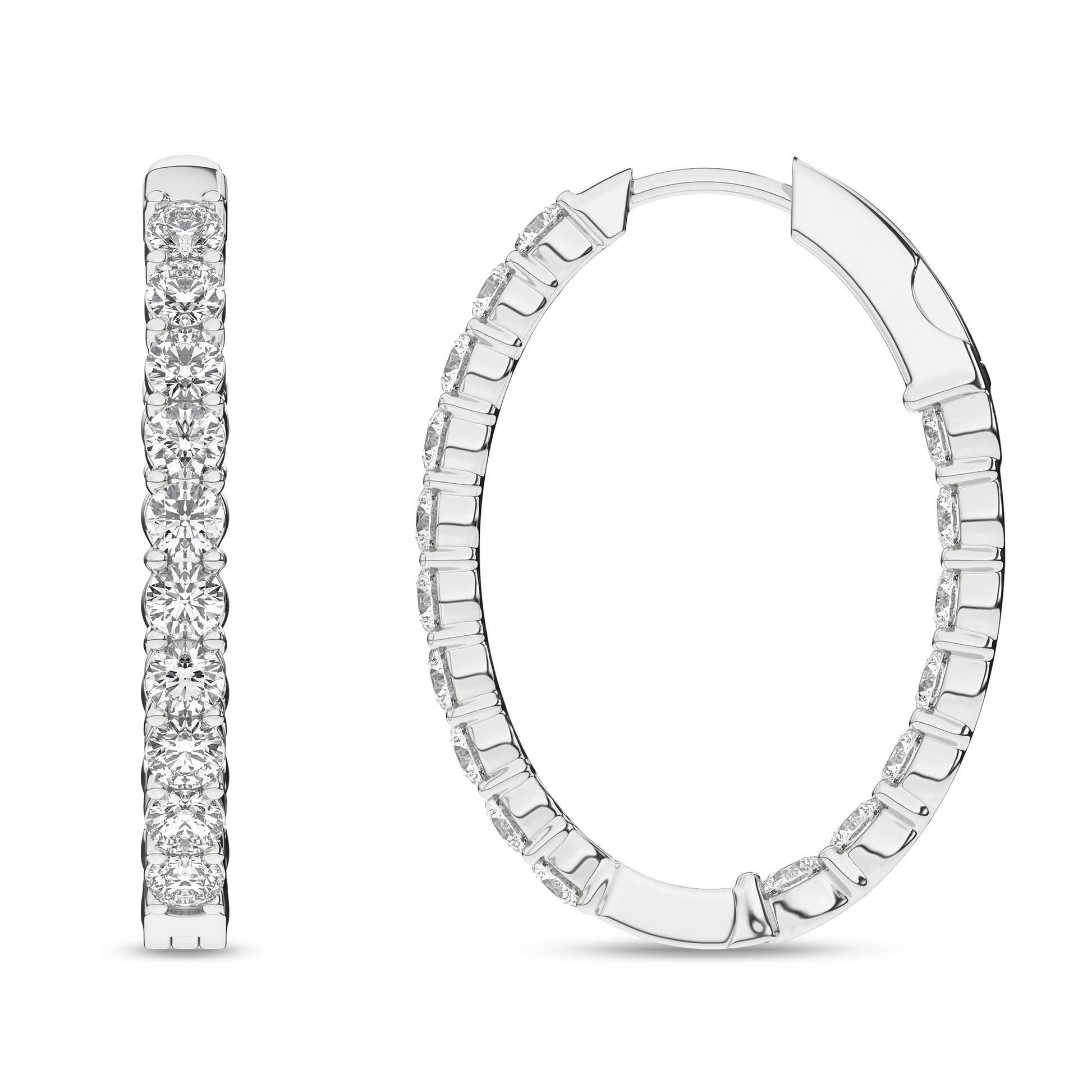3.00Ctw 14K White Gold Lab Grown Diamond In & Out Oval Hoop Earrings IGI Certified