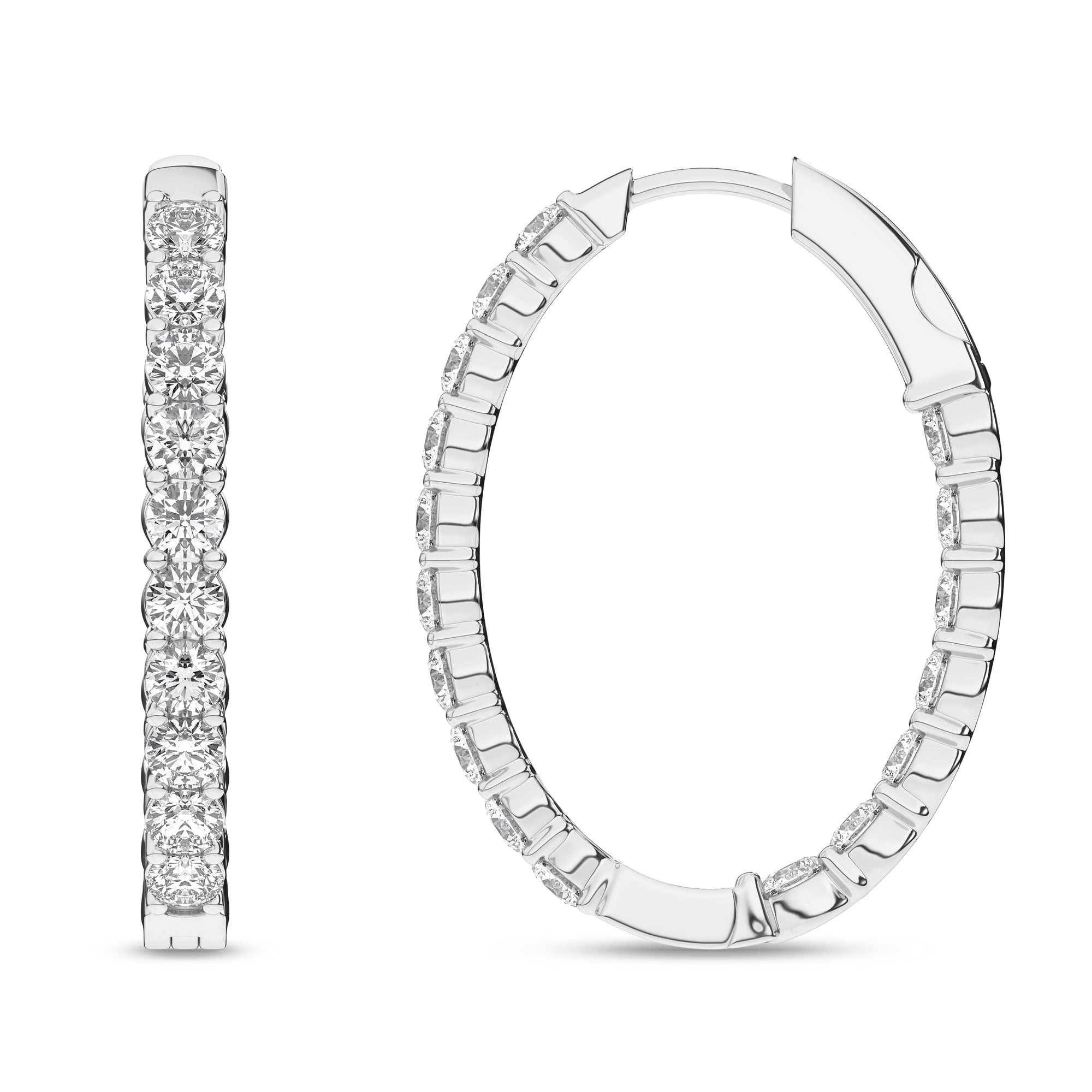 3.00Ctw 14K White Gold Lab Grown Diamond In & Out Oval Hoop Earrings IGI Certified