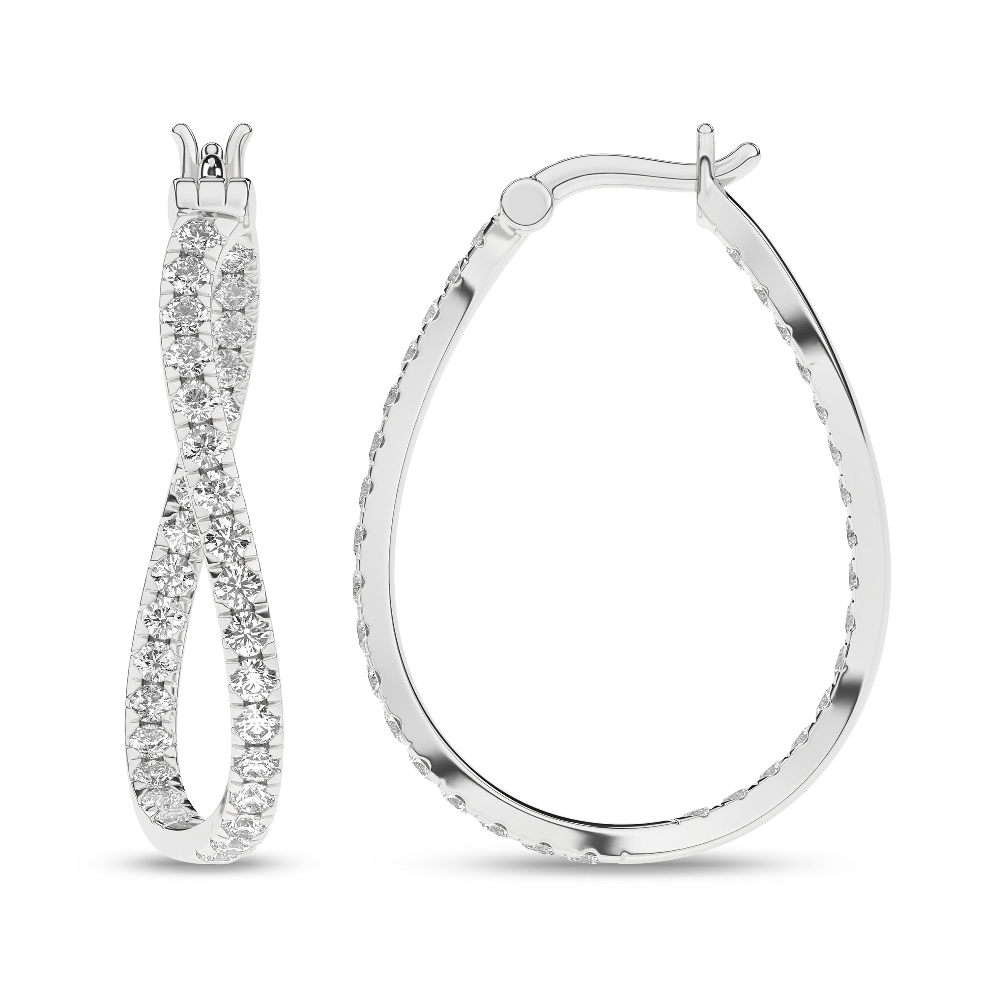 1.5Ct 14K White Gold Curved In-And-Out Lab Grown Diamond Hoop Earrings 3.0Dwt