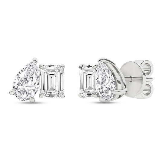 2.00Ctw 14K White Gold Lab Grown Diamond Toi Et Moi Stud Earrings Igi Certified