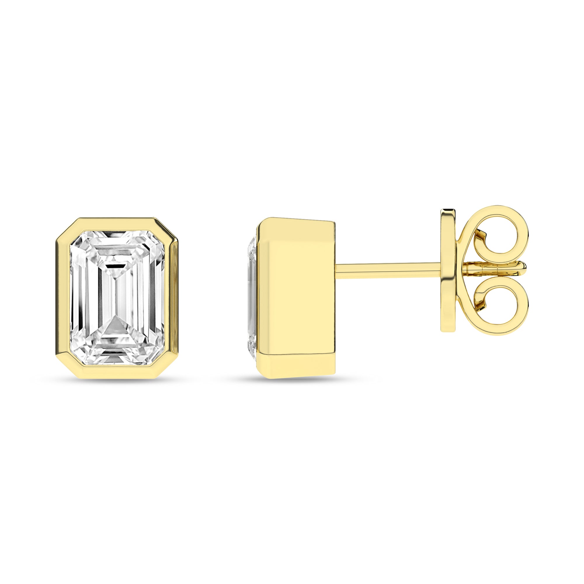 2.00Ctw 14K Yellow Gold Lab Grown Diamond Emerald Cut Bezel Stud Earrings Igi Certified