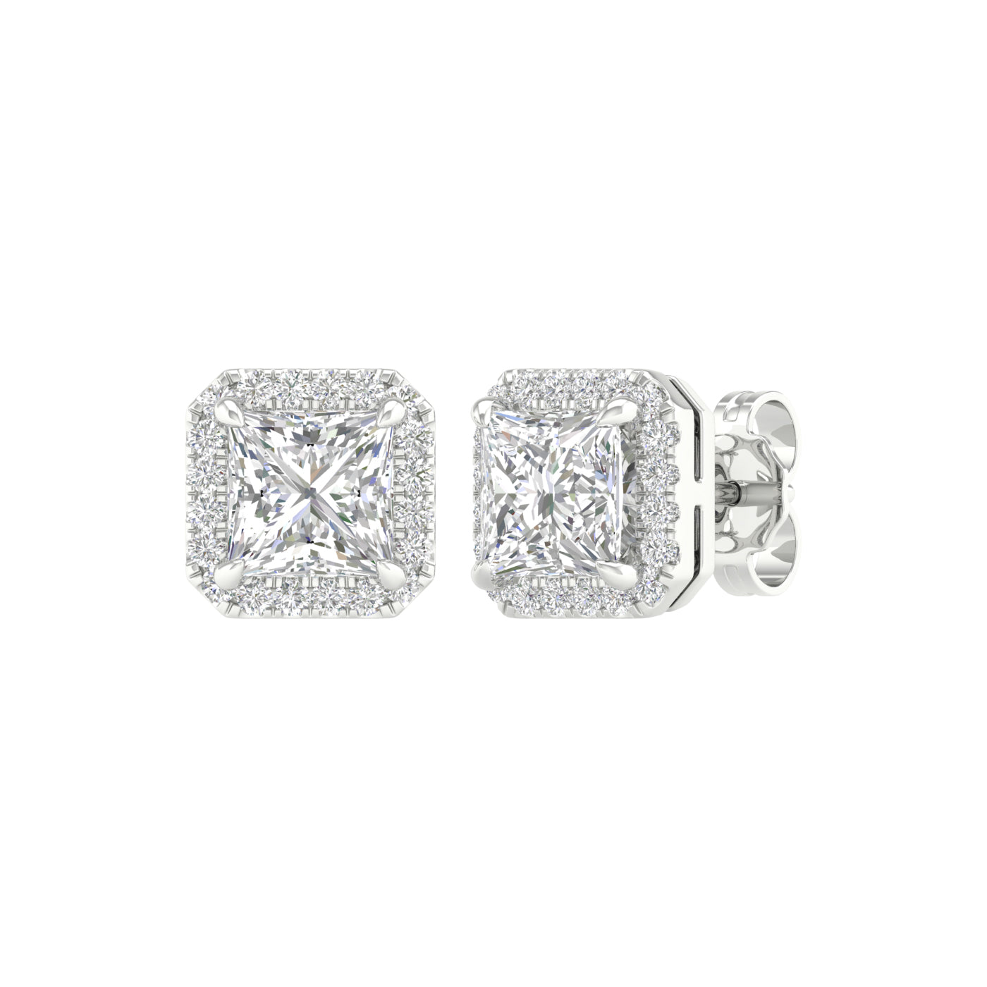 2.25Ctw 14K White Gold Princess Lab Grown Diamond Halo Earrings