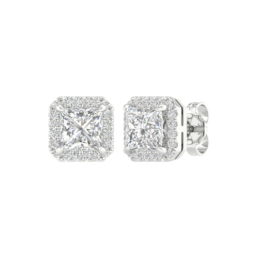 2.25Ctw 14K White Gold Princess Lab Grown Diamond Halo Earrings