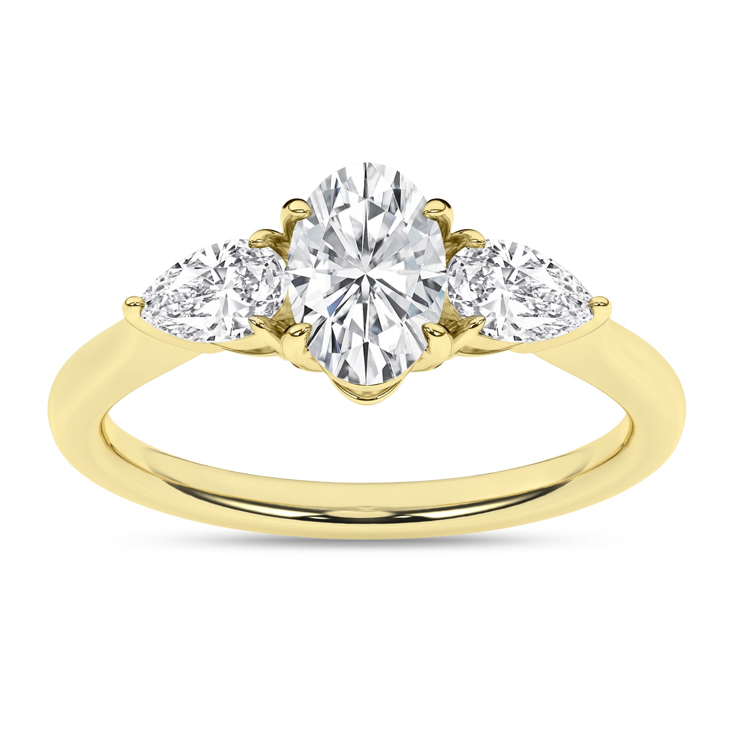 1.5Ct 14K Yellow Gold Lab Grown 3 Diamonds Engagement Ring Size 7 2.0Dwt