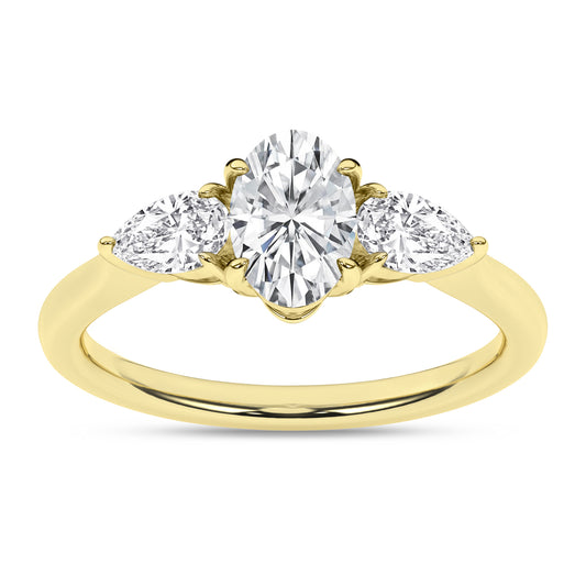 1.5Ct 14K Yellow Gold Lab Grown 3 Diamonds Engagement Ring Size 7 2.0Dwt