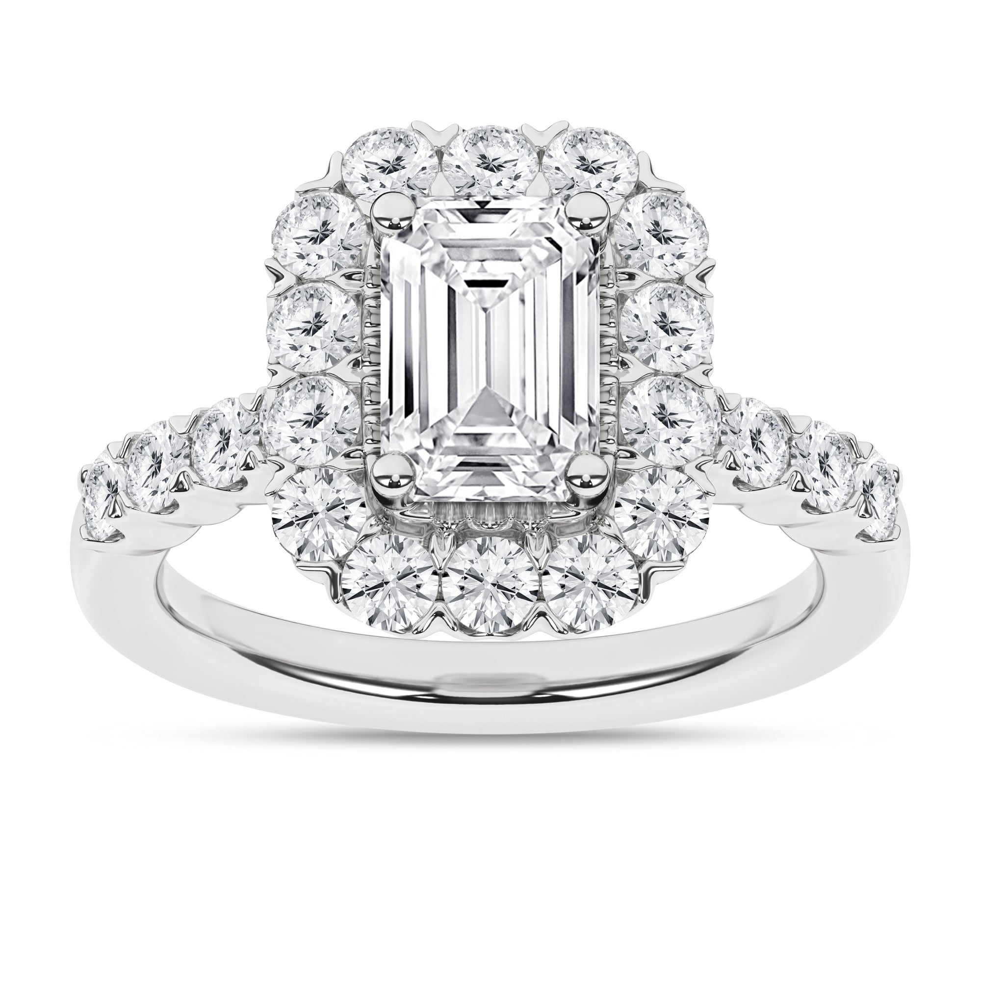 1.90Ctw 14K White Gold Lab Grown Emerald Cut Diamond Halo Engagement Ring Size 7 Igi Certified