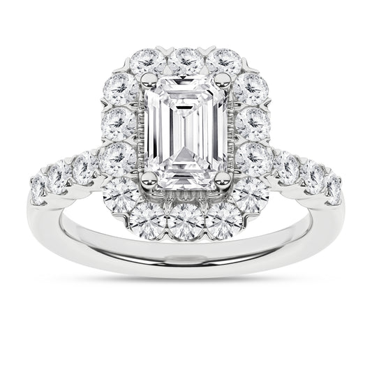 1.90Ctw 14K White Gold Lab Grown Emerald Cut Diamond Halo Engagement Ring Size 7 Igi Certified
