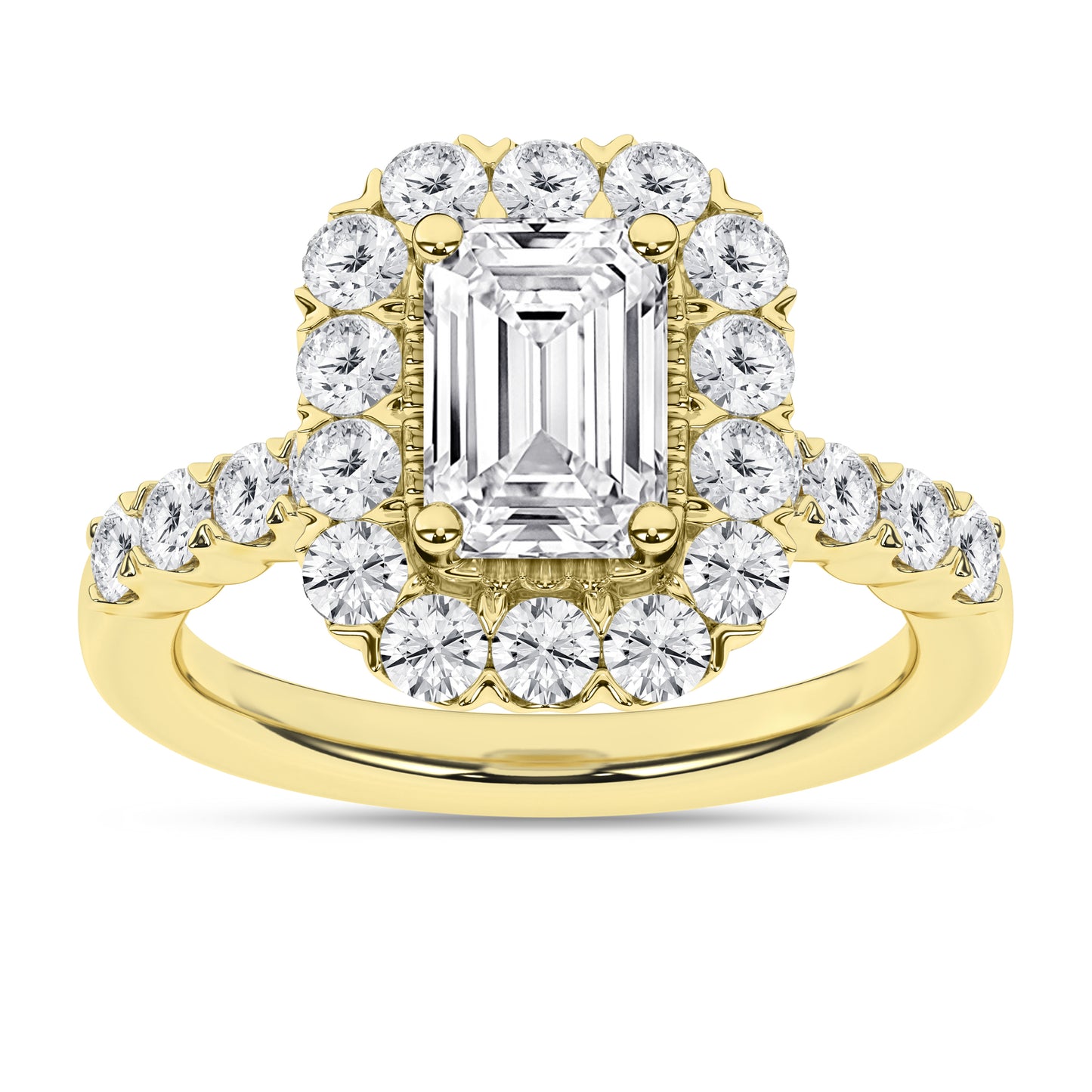 1.9Ct 14K Yellow Gold Lab Grown Diamond Halo Engagement Ring Size 7 2.8Dwt