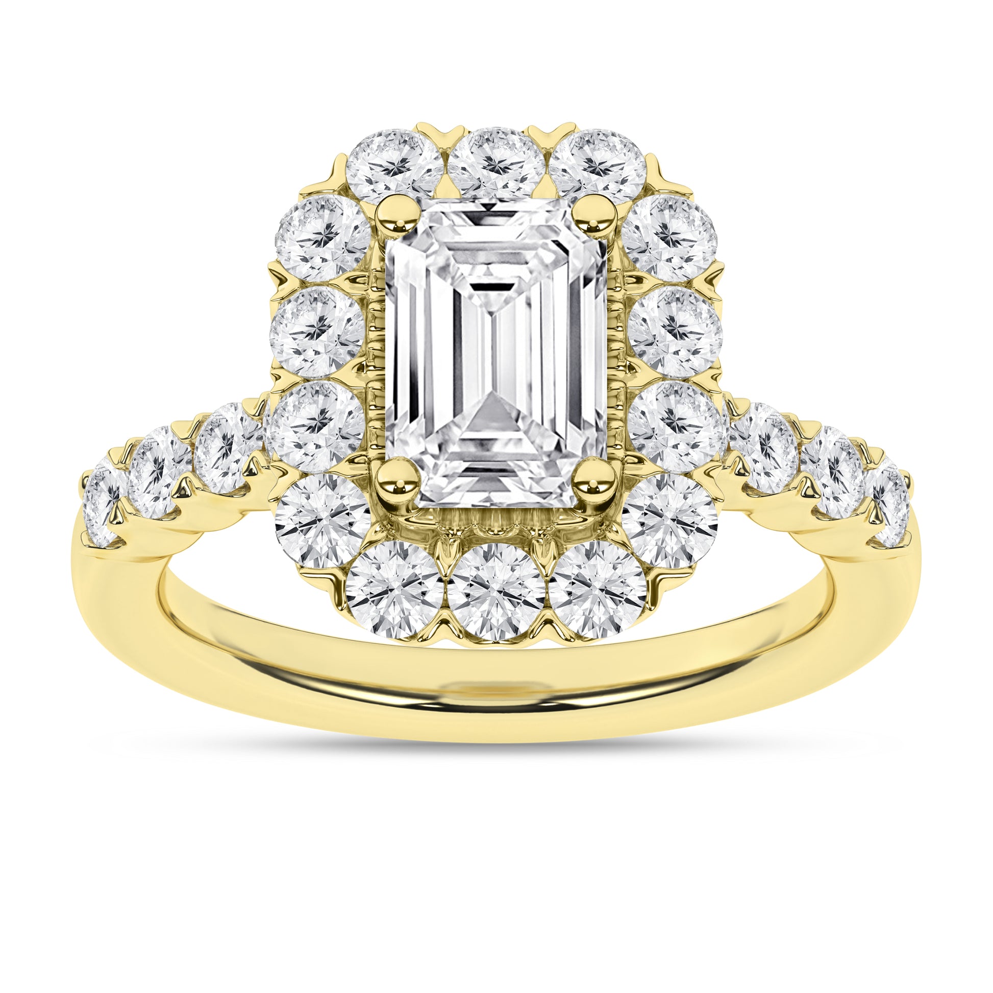 1.9Ct 14K Yellow Gold Lab Grown Diamond Halo Engagement Ring Size 7 2.8Dwt