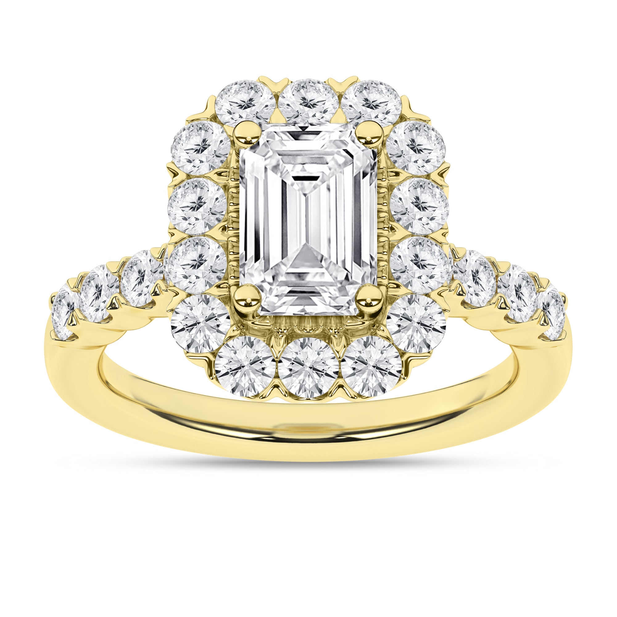 1.9Ct 14K Yellow Gold Lab Grown Diamond Halo Engagement Ring Size 7 2.8Dwt