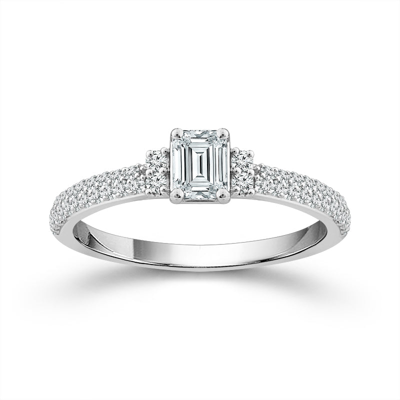 Diamond Engagement Ring 0.77 ct tw Emerald round 14k White Gold