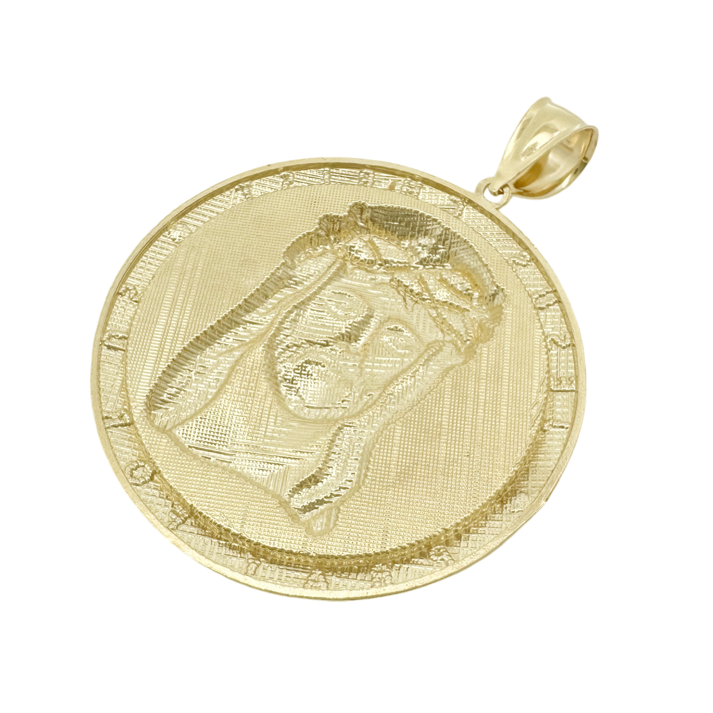 10K Two Tone Round Jesus Pendant 3.4Dwt