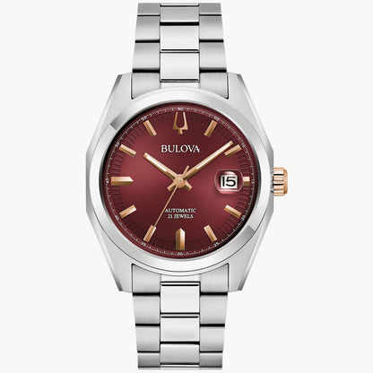 Bulova Surveyor Mens Watch (98B422) Burgundy Dial Silver Tone
