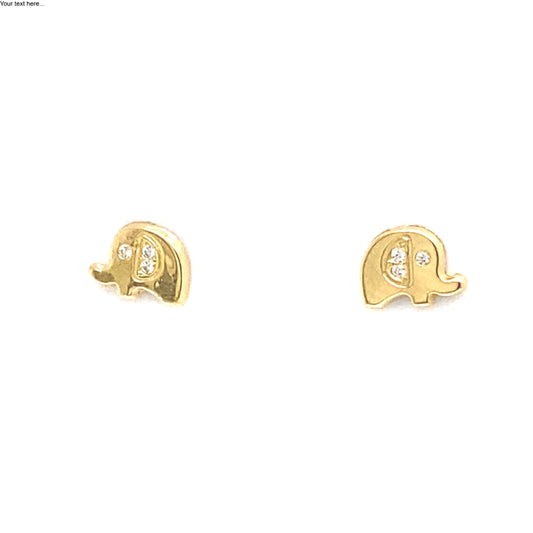 18K Yellow Gold Cz Elephant Baby Stud Earrings