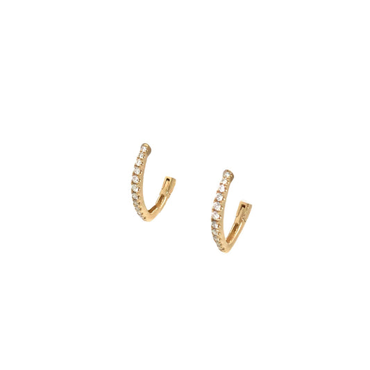 (Uj2)0.15Ctw 14K Yellow Gold Diamond Hoop Earrings 1.0Dwt