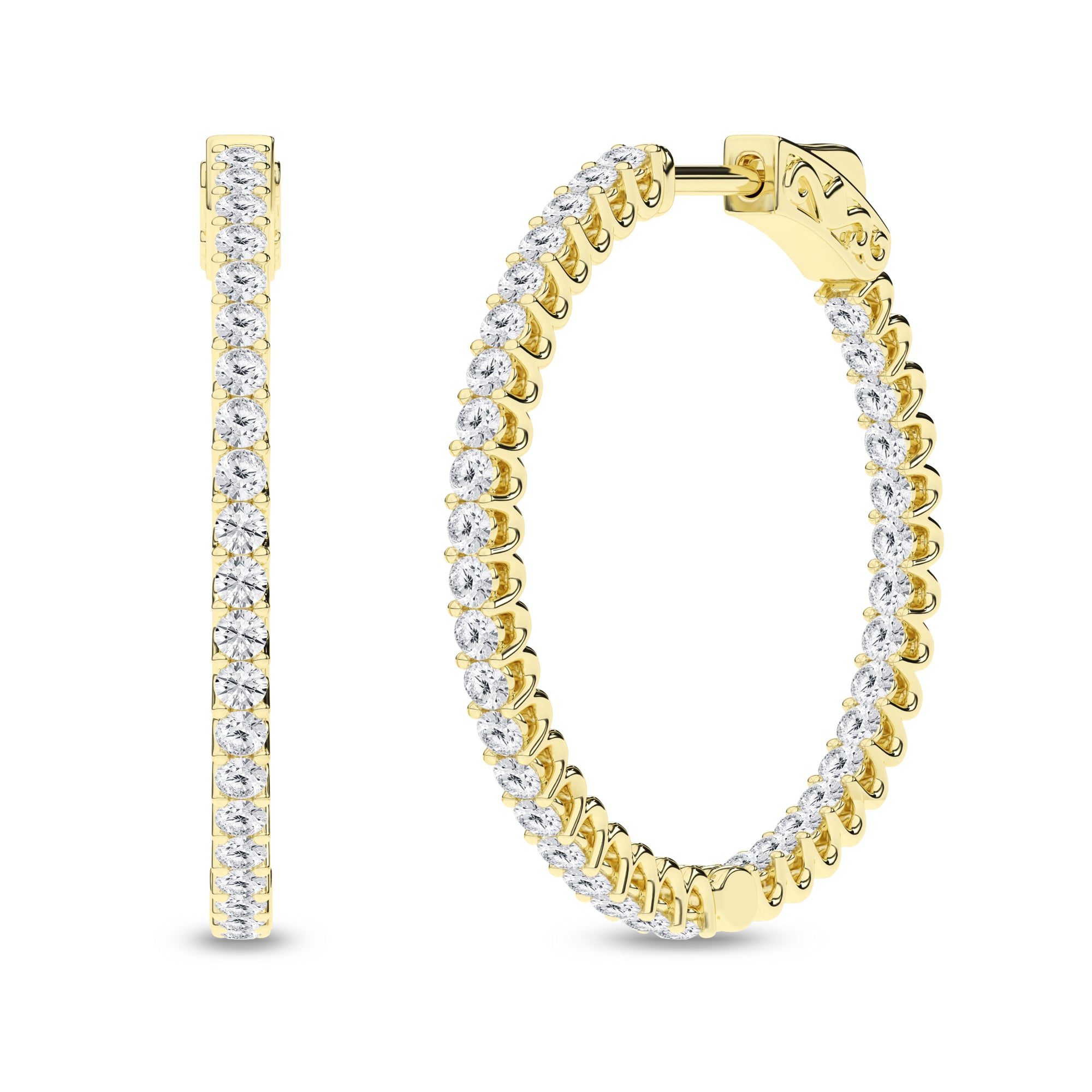 2.00Ctw 14K Yellow Gold Lab Grown Diamond In & Out Hoop Earrings Igi Certified