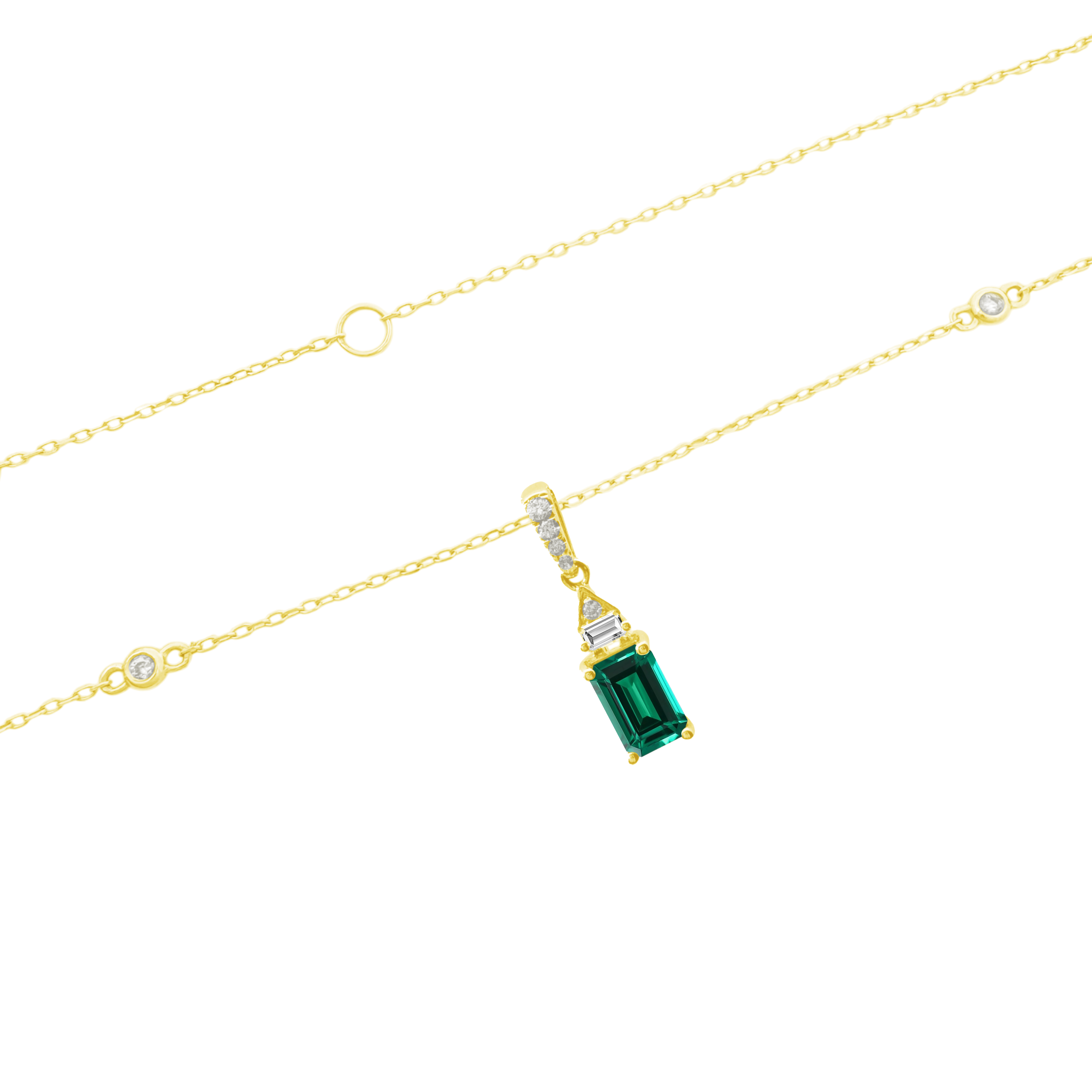 0.04Ct Dia 0.52Ct Em 14K Yellow Gold Dia & Emerald Pendant Necklace 18In 0.9Dwt