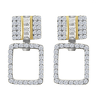 0.59Ct 10K Two Tone Square Diamond Drop Earrings
