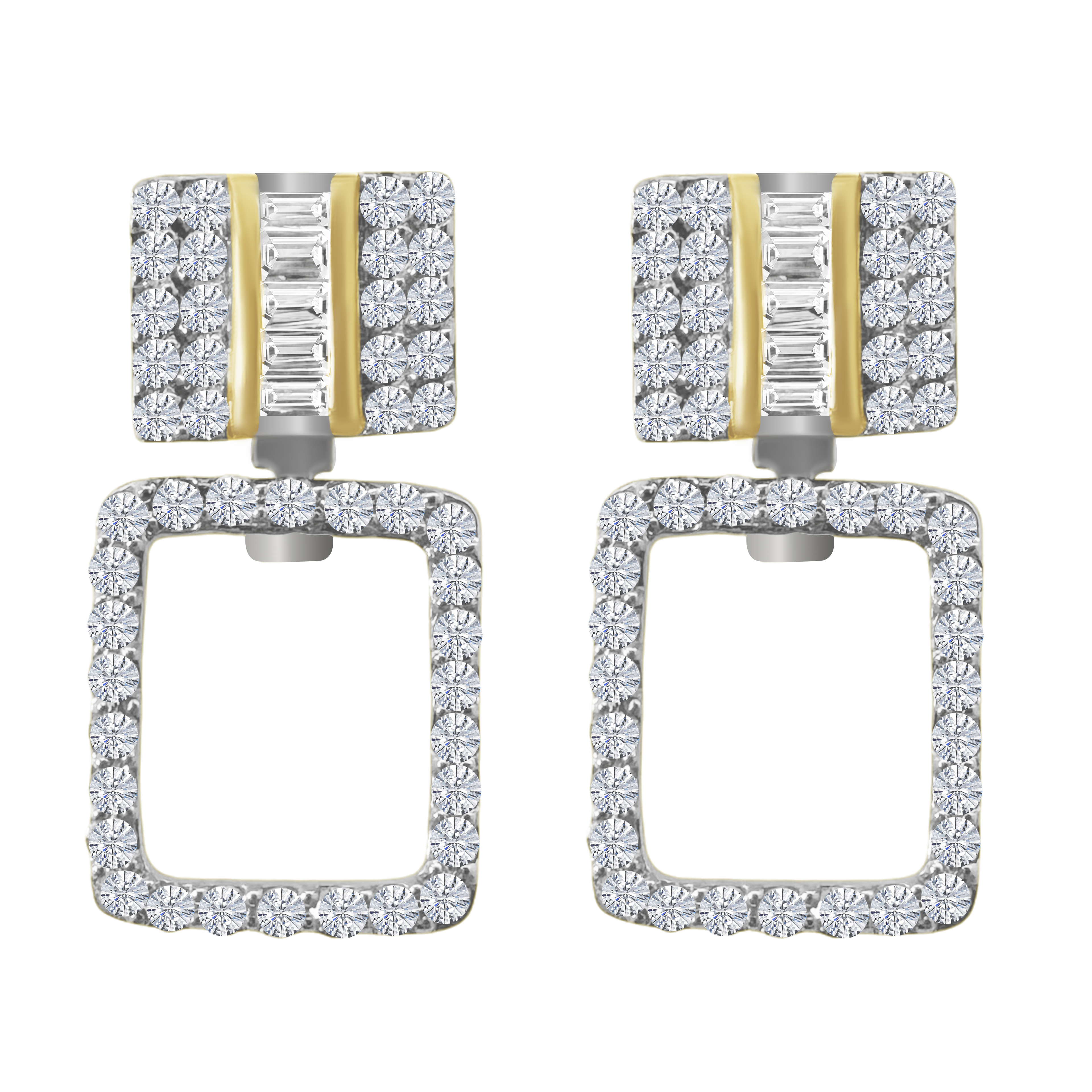 0.59Ct 10K Two Tone Square Diamond Drop Earrings