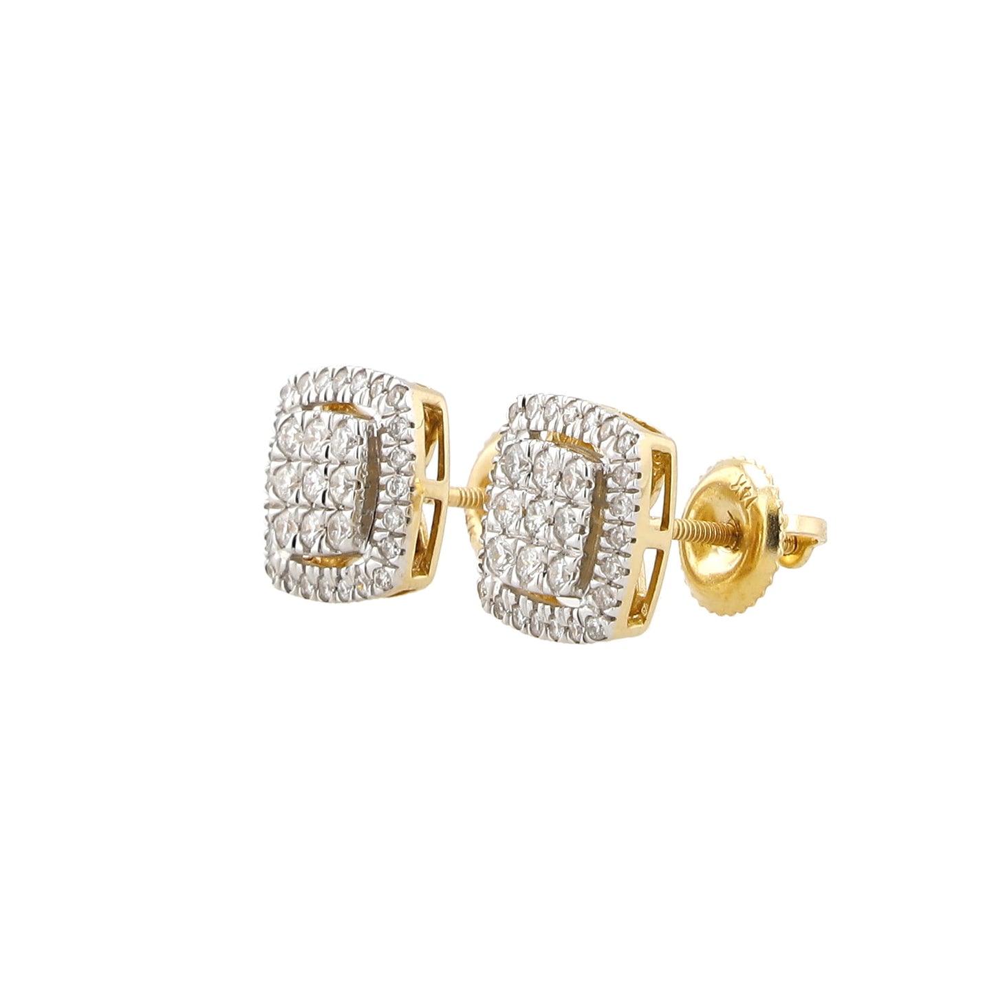 0.50Ctw 14K Yellow Gold Diamond Square Stud Earrings
