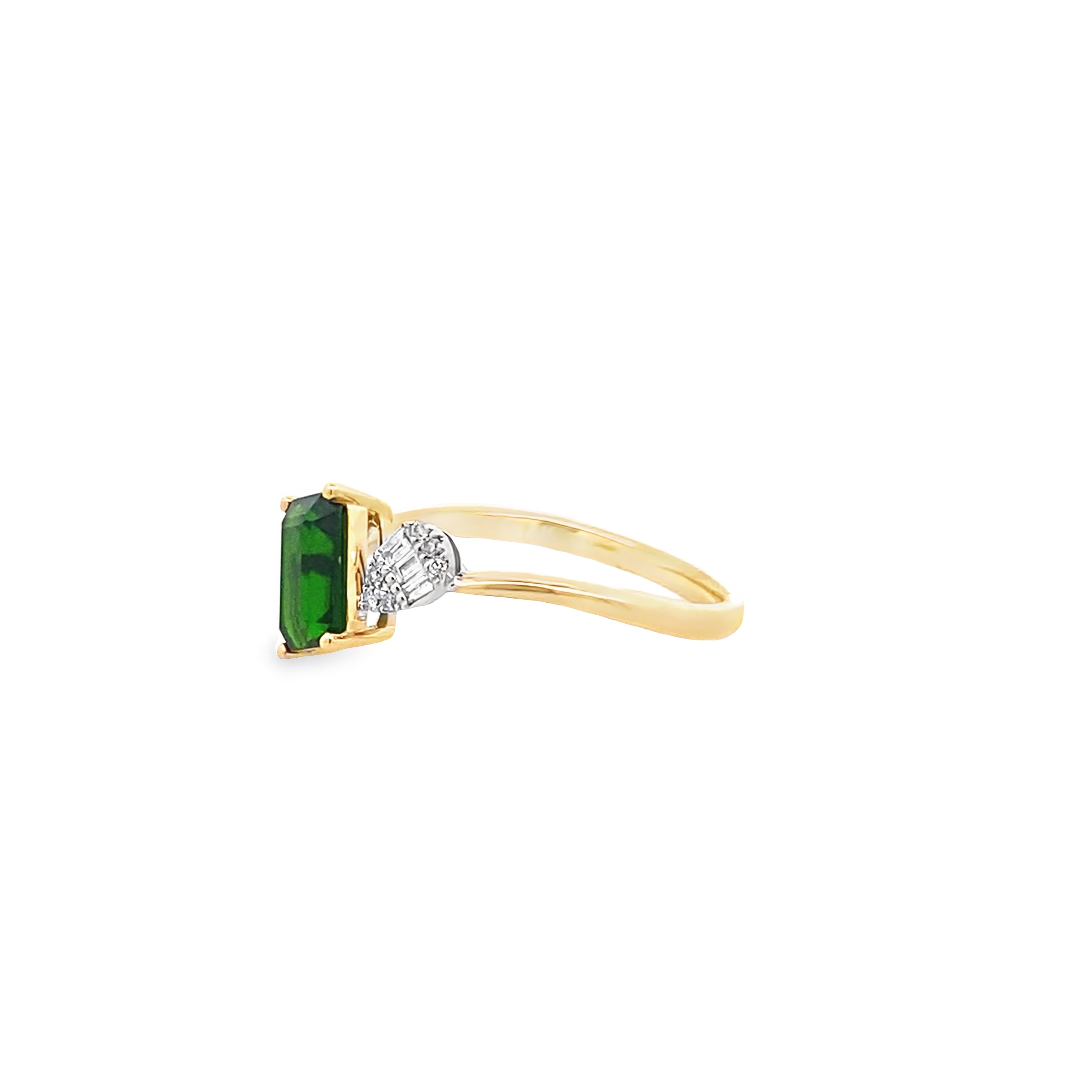 1.21Cdgt/0.05 Ctw Dia 14K Yellow Gold Green Chrome Diopside & Dia Ring Size 7 1.3Dwt