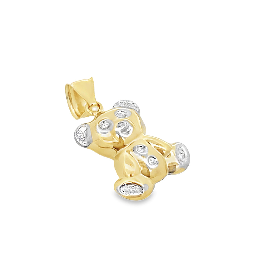 14K Yellow Gold Two Tone Puff Bear Pendant  1.3Dwt