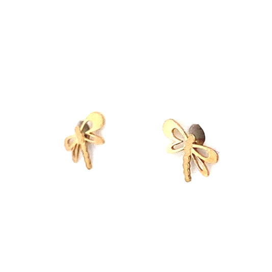 14K Yellow Gold Small Baby Cutout Dragonfly Stud Earring