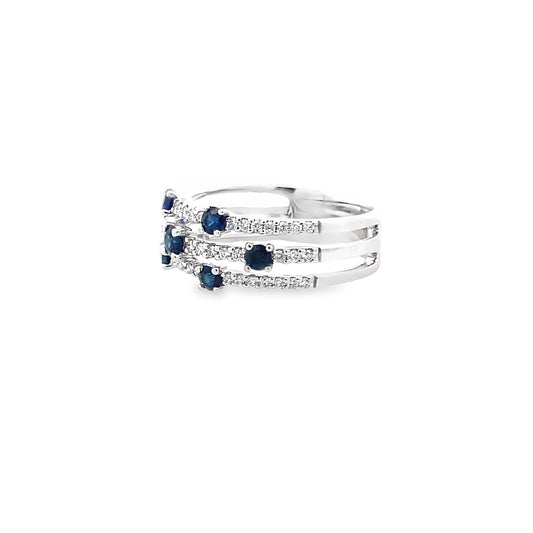 0.31Ctw Dird/ 0.61Ctw Sard 14K White Gold Dia & Sapphires Ring Size 7 2.9Dwt