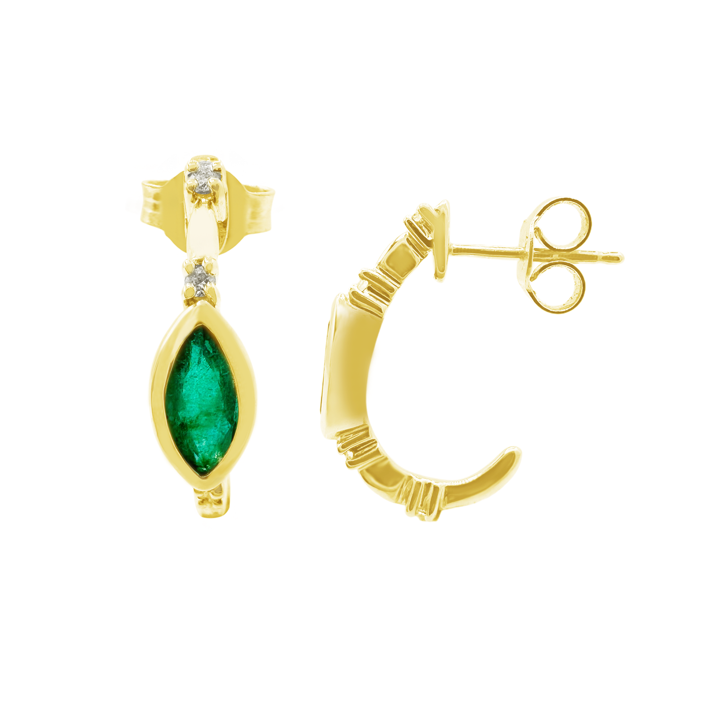 0.06Ct Dia 0.39Ct Em 14K Yellow Gold Emerald Earrings 1.3Dwt
