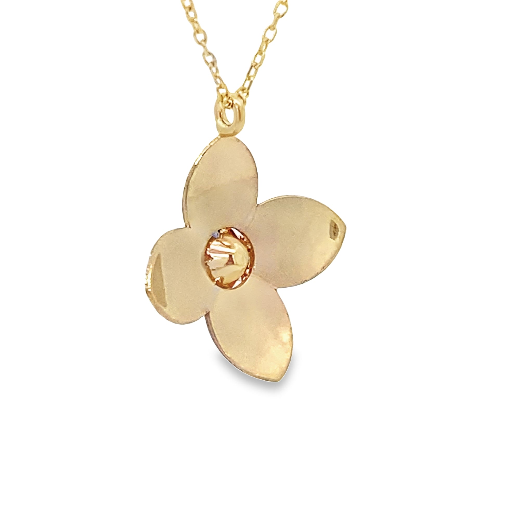 14K Yellow Gold Flower Station Necklace 18In