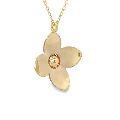14K Yellow Gold Flower Station Necklace 18In
