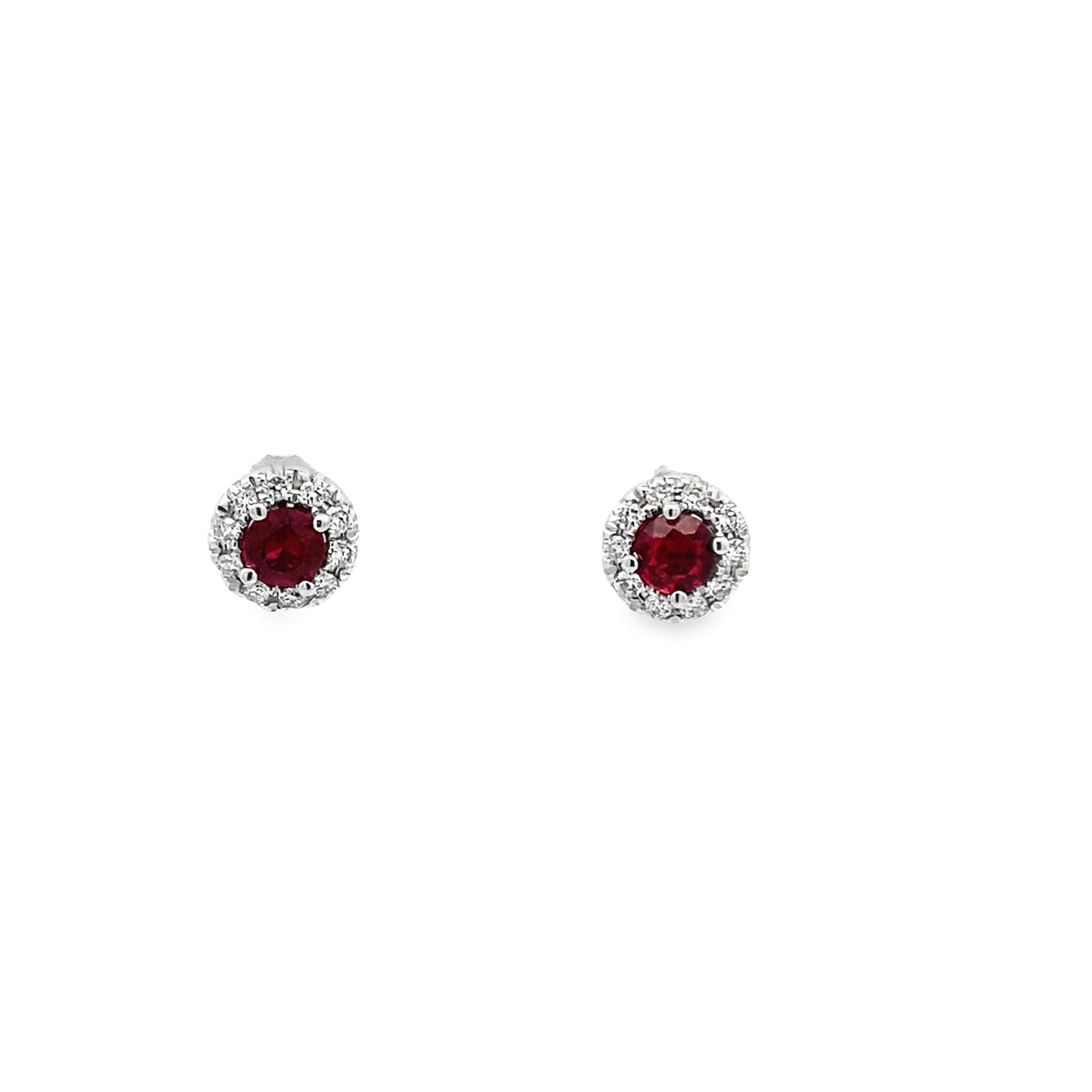 0.16Ctw Dia 0.35Ctw Ruby 14K White Gold Stud Earrings