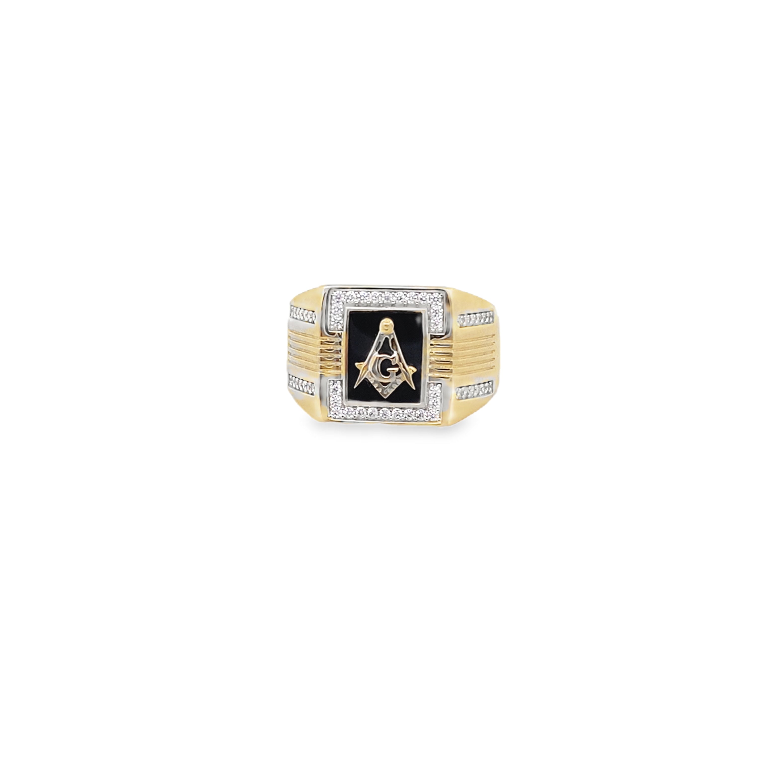 10K Yellow Gold Mason Onyx W/Cz Mens Ring Size 11 5.6Dwt
