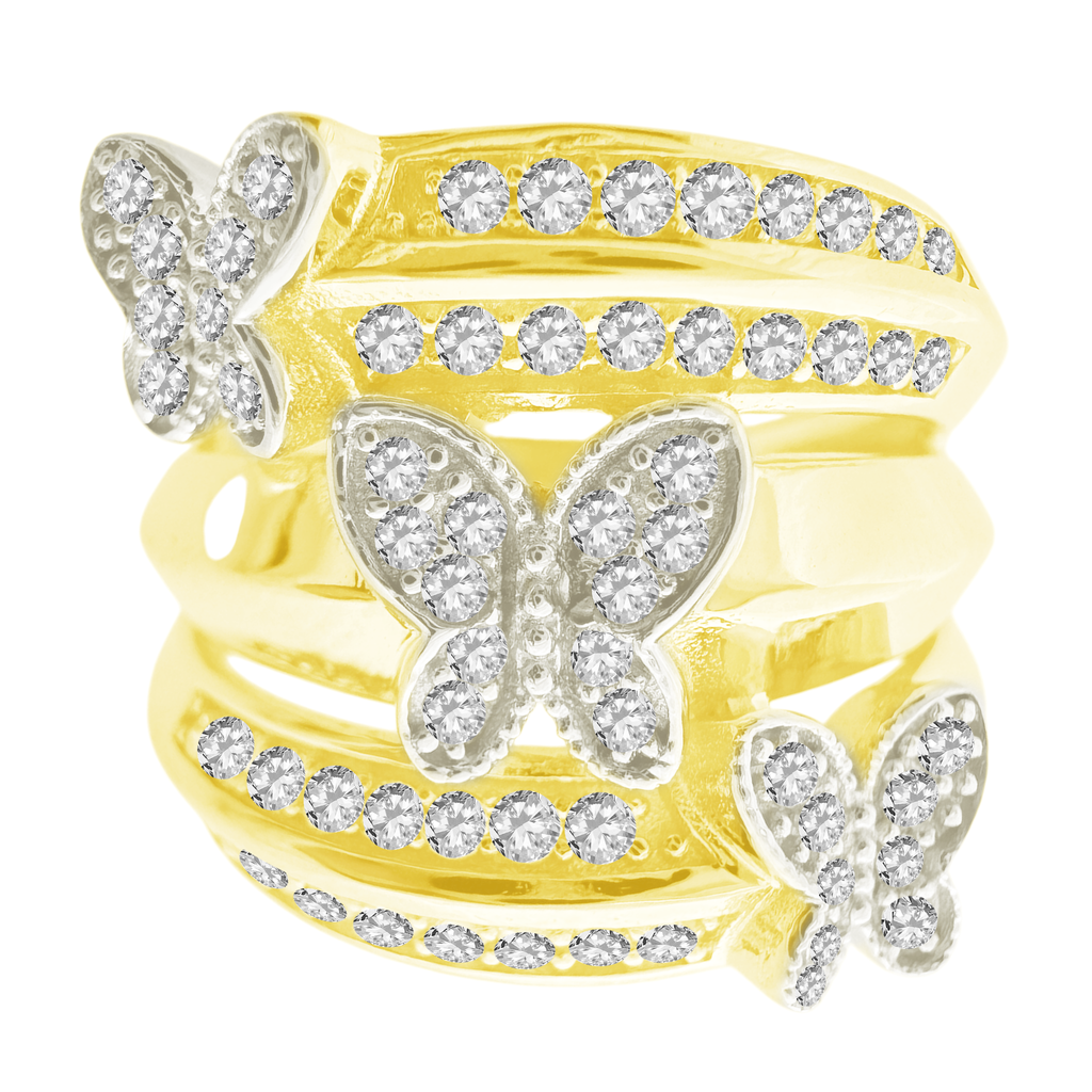14K Yellow Gold Lds Cz Butterflies  Fashion Ring Size 8 3.4Dwt