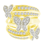 14K Yellow Gold Lds Cz Butterflies  Fashion Ring Size 8 3.4Dwt