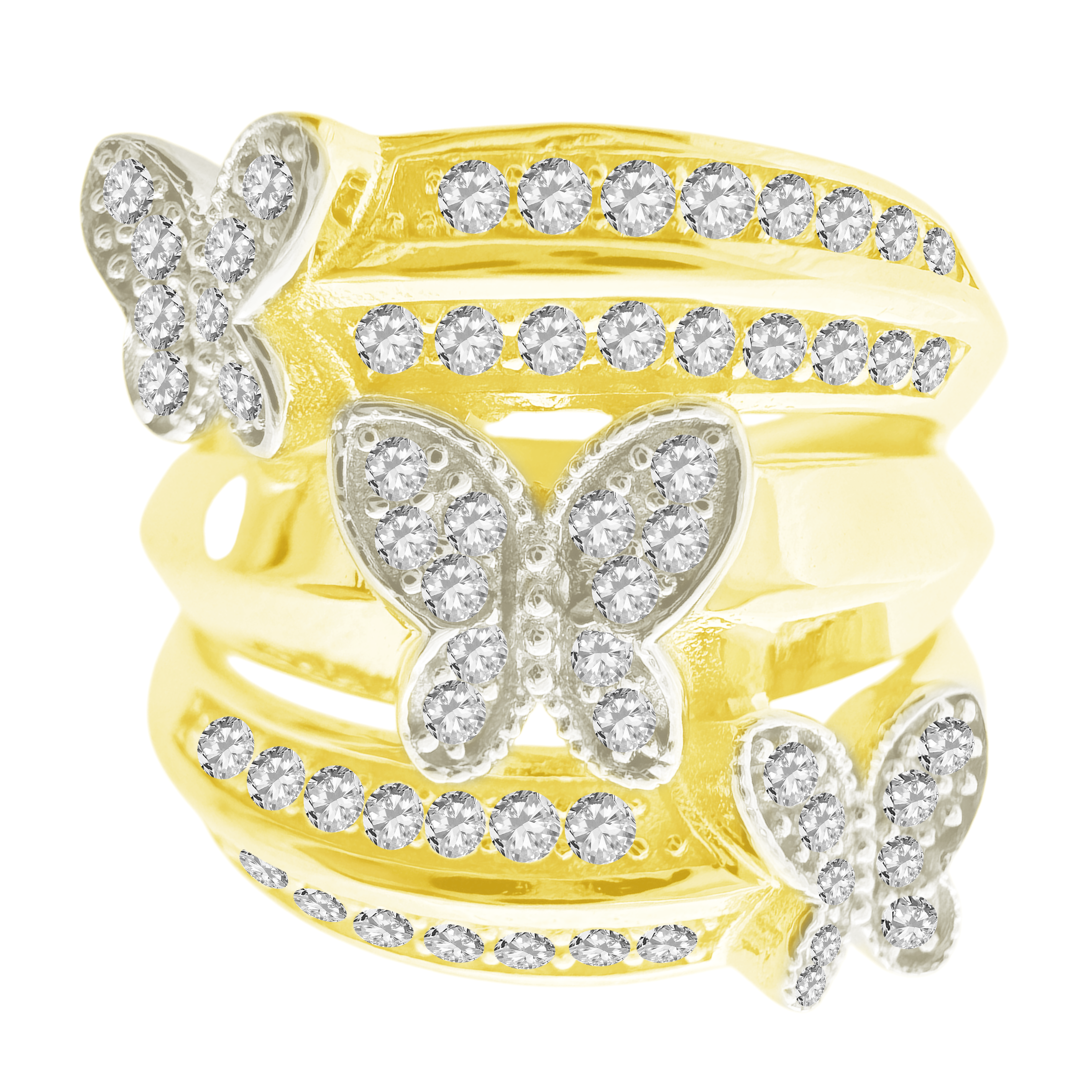 14K Yellow Gold Lds Cz Butterflies  Fashion Ring Size 8 3.4Dwt