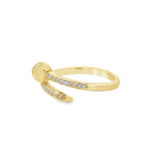 0.19Ctw 14K Yellow Gold Diamond Nail Ring Size 7 1.7Dwt